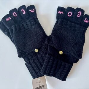 Kate Spade New York Black Meow Pop Top Finger Mittens NWT NIB